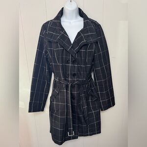Merona Womens Black Window Pane Cotton Blend Double Breasted Trench Coat Size XL